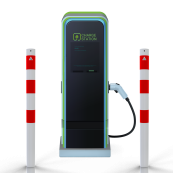 Barrier posts | as e-charging post protection |  76 mm | hot-dip galvanized and white powder-coated with 3 red reflective strips foil type RA1/A | for casting in concrete